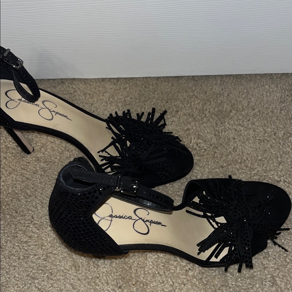 Jessica Simpson Black Fringe Heels